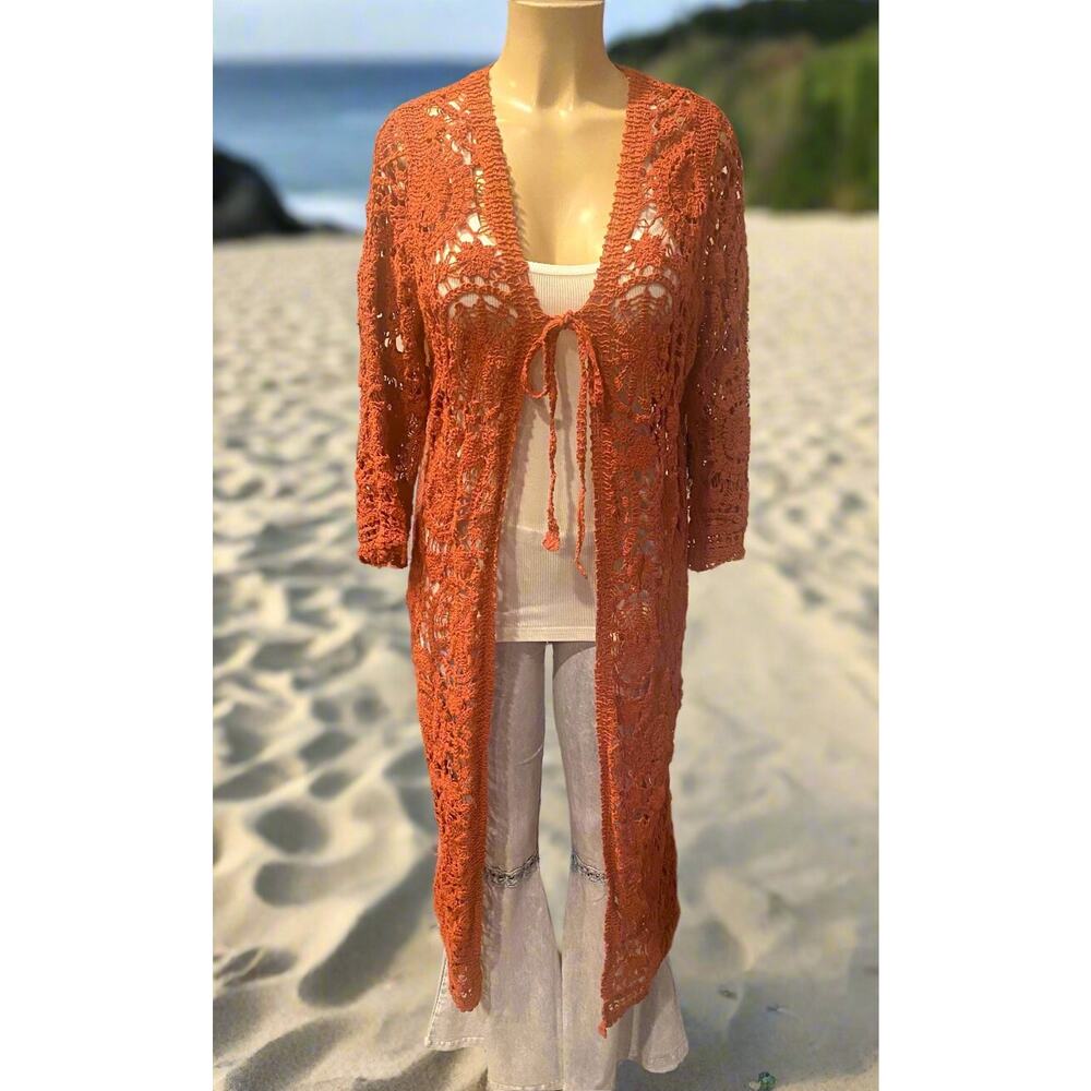 Origami Rust Crochet Cardigan Cover Up Small/Medium